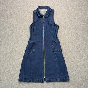 Women's Topshop Moto Denim Blue Jean Sleeveless‎ Zip Front Dress Size 4
